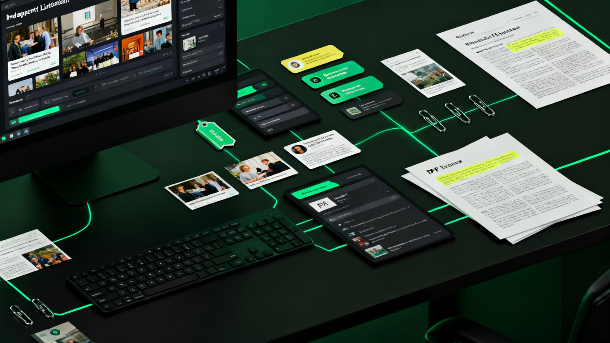 Generated product scene showing recovered research sources arranged for an issue pack